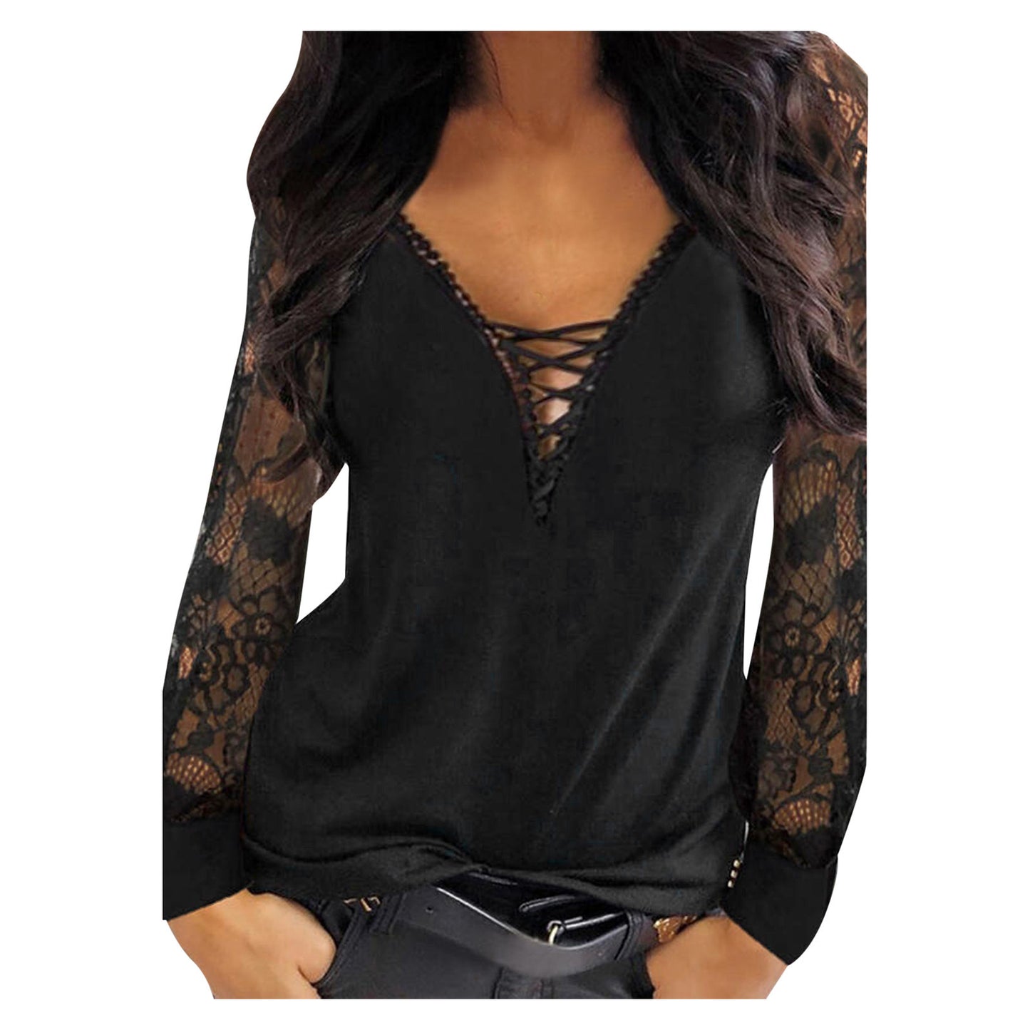 Pull Femme Col V Dentelle Chic