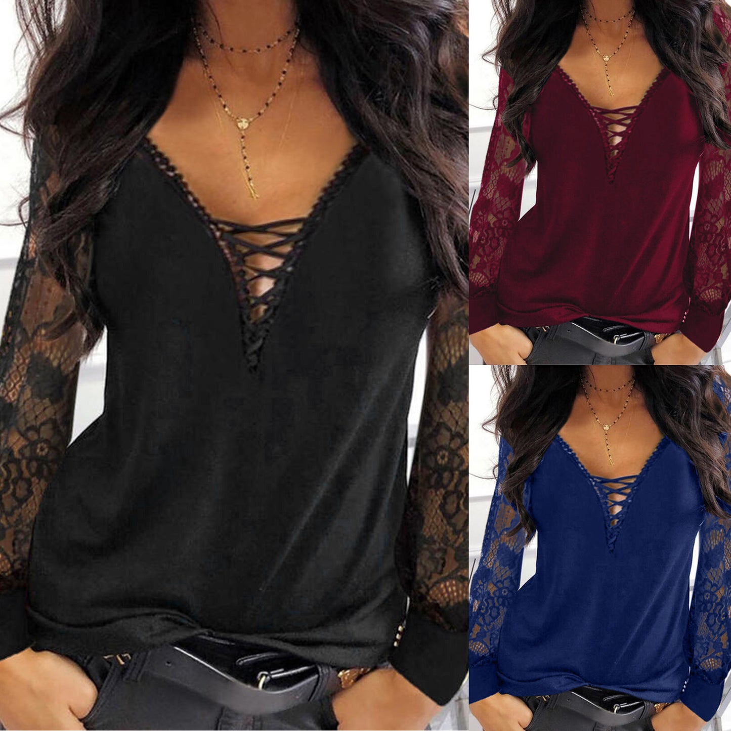Pull Femme Col V Dentelle Chic