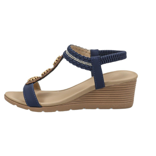 Sandales Compensées Ethniques – Style Rétro & Perles Élégantes