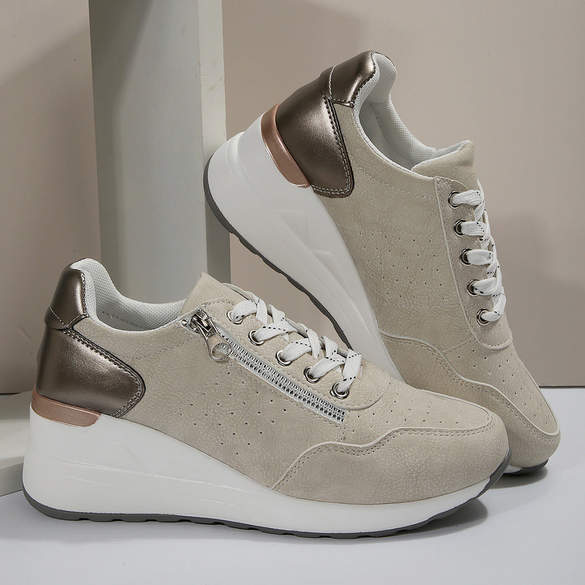 Baskets Casual à Lacets avec Zip Latéral – Confort Orthopédique