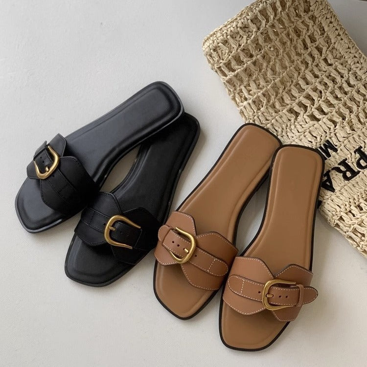 Sandales Plates Rétro avec Boucle pour Vacances et Détente