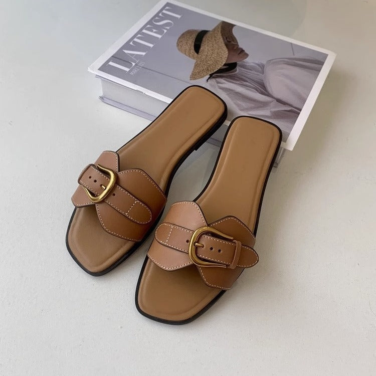 Sandales Plates Rétro avec Boucle pour Vacances et Détente