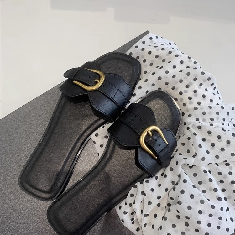 Sandales Plates Rétro avec Boucle pour Vacances et Détente