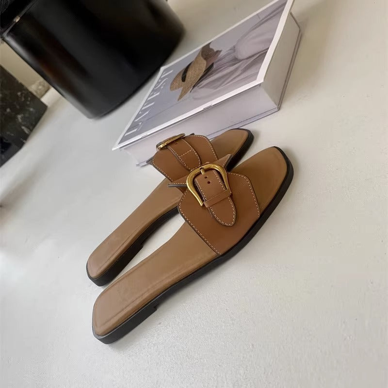 Sandales Plates Rétro avec Boucle pour Vacances et Détente