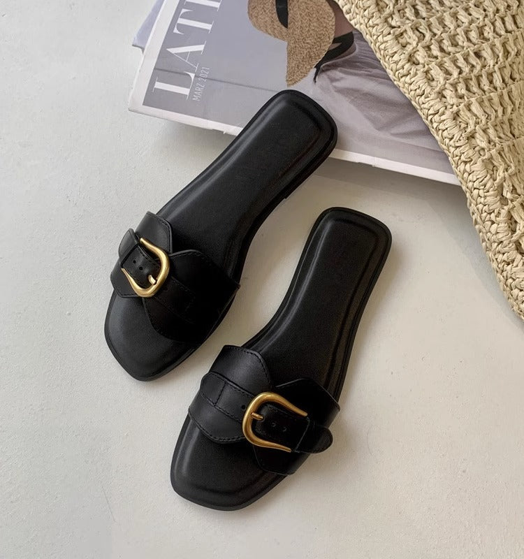 Sandales Plates Rétro avec Boucle pour Vacances et Détente