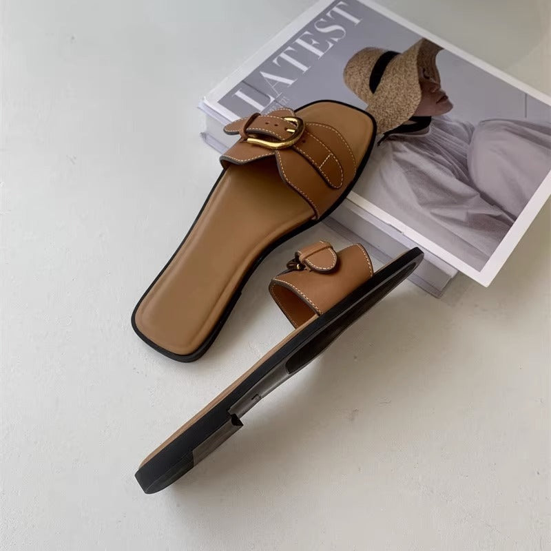 Sandales Plates Rétro avec Boucle pour Vacances et Détente