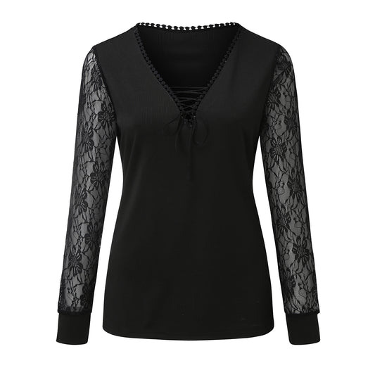Pull Femme Col V Dentelle Chic