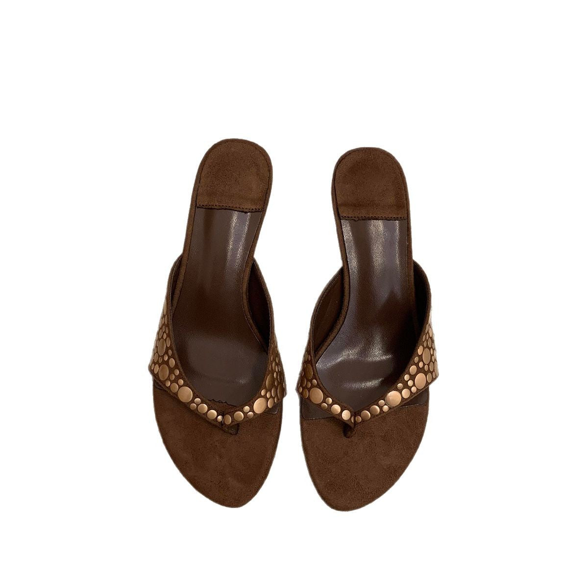Sandales Femme Rétro Daim – Talon Aiguille Rivets
