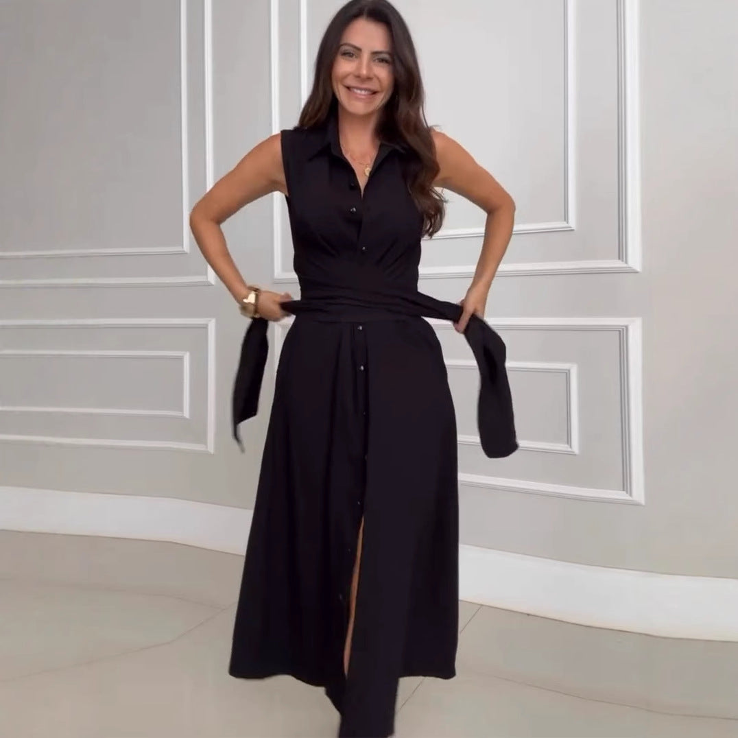 Robe Femme Col V Sans Manches – Effet 2 Pièces Chic