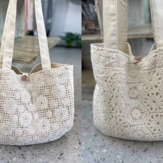 Sac bandoulière blanc en coton jacquard femme
