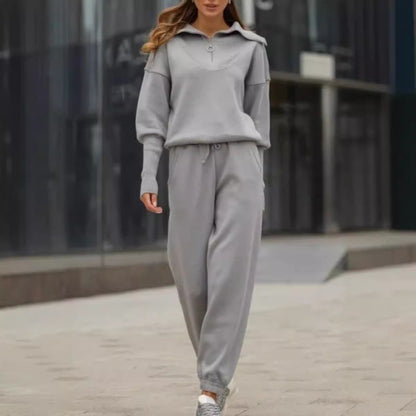 Ensemble Casual – Veste Zippée à Col Revers & Pantalon à Cordon