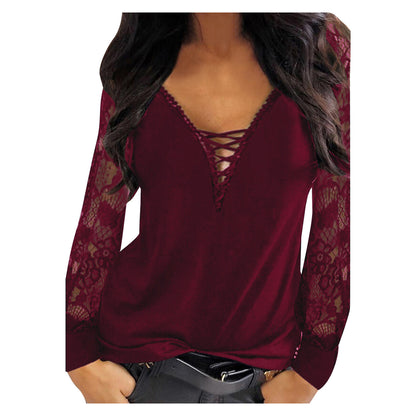 Pull Femme Col V Dentelle Chic