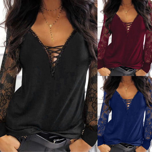 Pull Femme Col V Dentelle Chic
