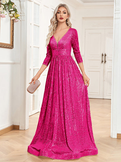 Robe de Soirée à Sequins – Col V Taille Haute