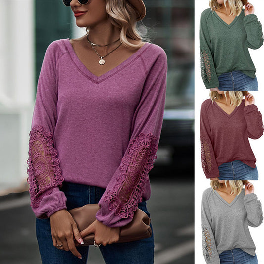 Blouse Femme Col V Dentelle Chic