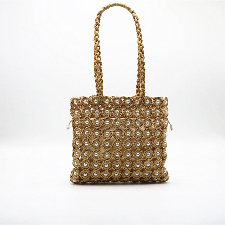 Sac à Main Tressé avec Perles – Élégance Structurée