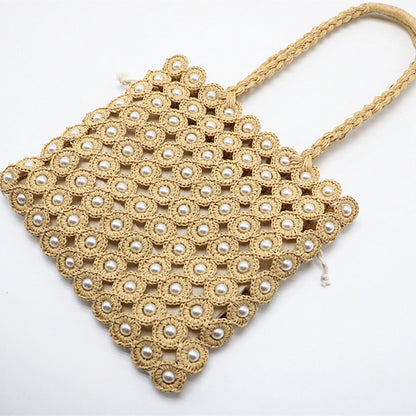 Sac à Main Tressé avec Perles – Élégance Structurée
