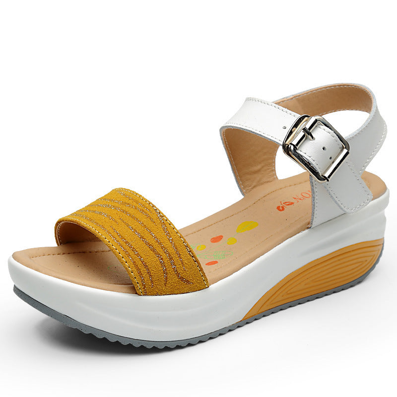 Sandales en Cuir à Talon Compensé