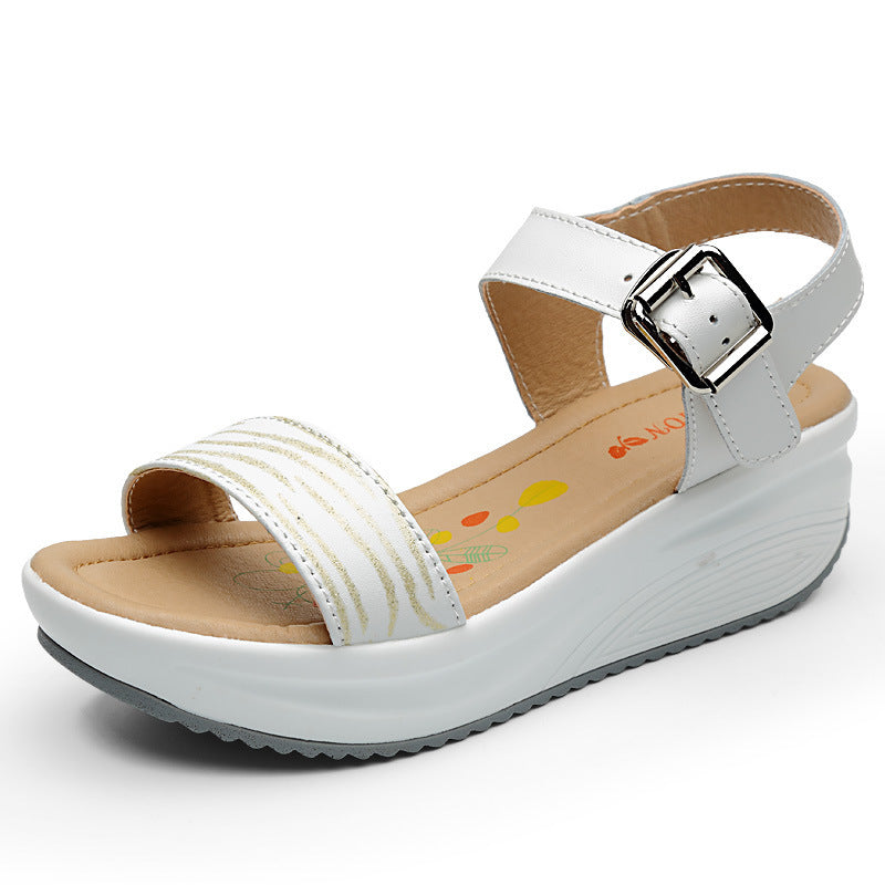Sandales en Cuir à Talon Compensé