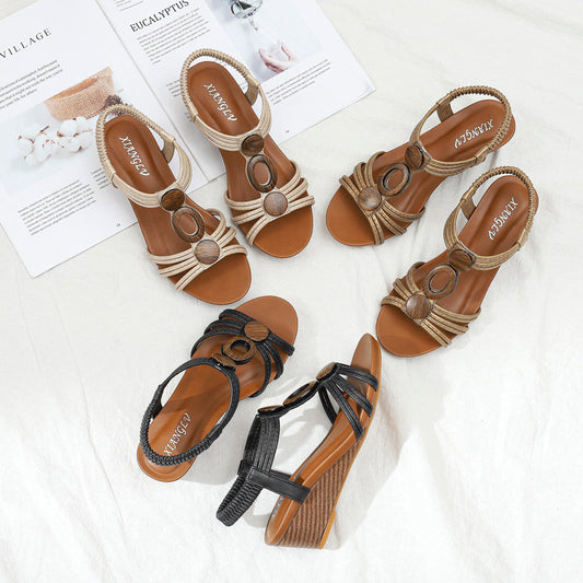 Sandales Rétro à Talon Compensé – Style Bohème Chic