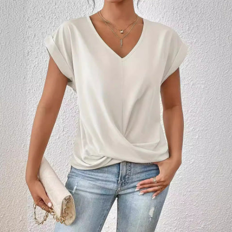T-shirt Décontracté – Manches Courtes avec Nœud Asymétrique