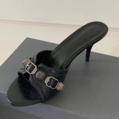 Sandales Noires Chic – Talon Verre à Vin Design Unique