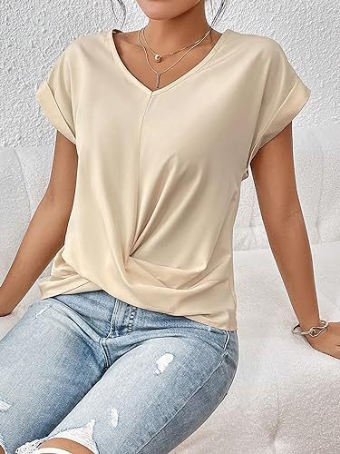 T-shirt Décontracté – Manches Courtes avec Nœud Asymétrique
