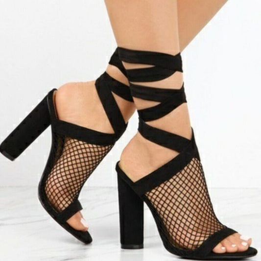 Sandales à lacets femme en suédine avec talon haut