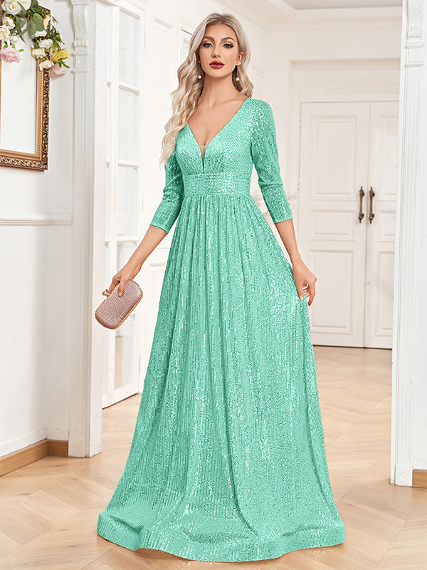 Robe de Soirée à Sequins – Col V Taille Haute