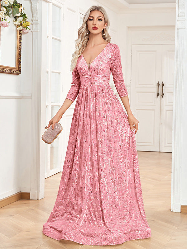 Robe de Soirée à Sequins – Col V Taille Haute