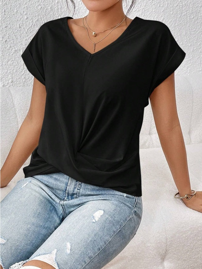 T-shirt Décontracté – Manches Courtes avec Nœud Asymétrique