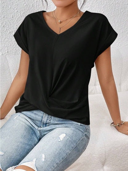 T-shirt Décontracté – Manches Courtes avec Nœud Asymétrique