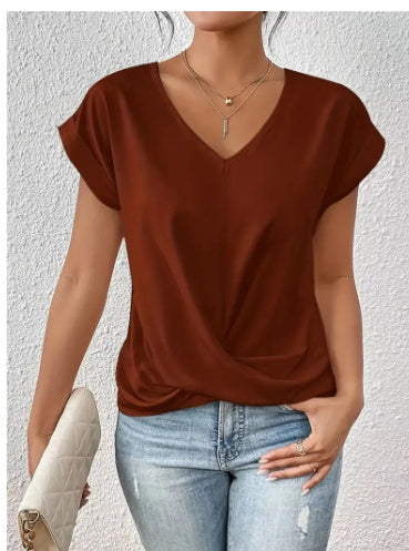 T-shirt Décontracté – Manches Courtes avec Nœud Asymétrique
