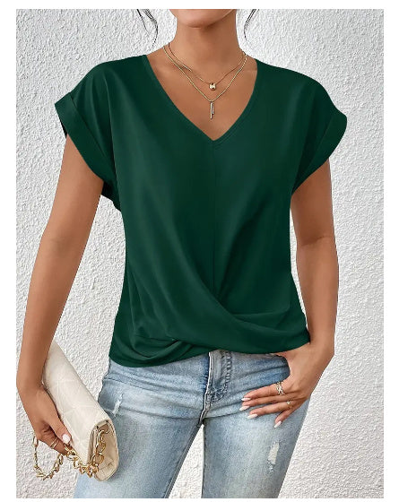 T-shirt Décontracté – Manches Courtes avec Nœud Asymétrique
