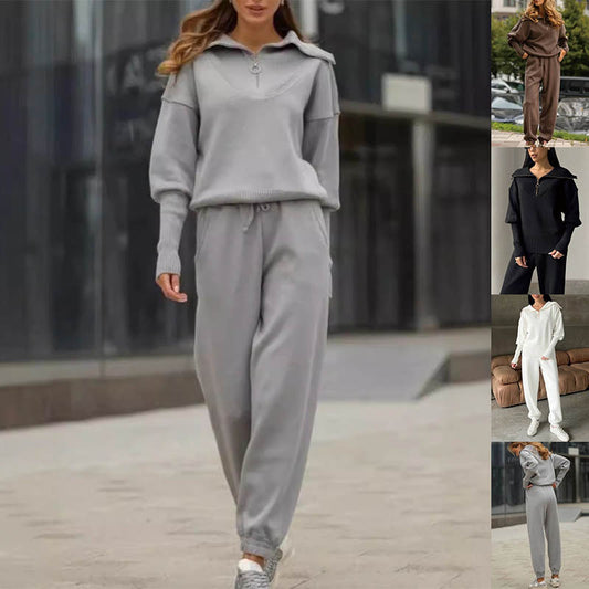 Ensemble Casual – Veste Zippée à Col Revers & Pantalon à Cordon
