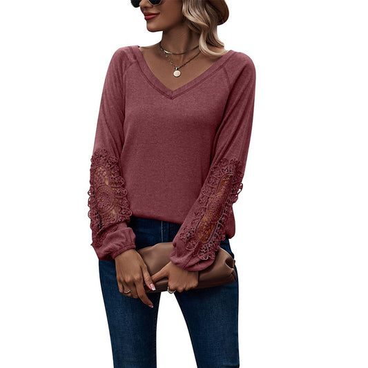Blouse Femme Col V Dentelle Chic