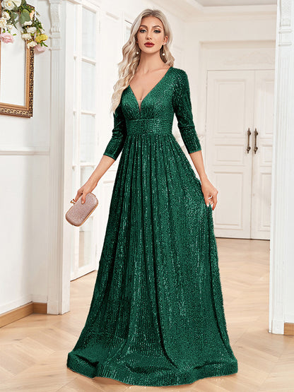Robe de Soirée à Sequins – Col V Taille Haute