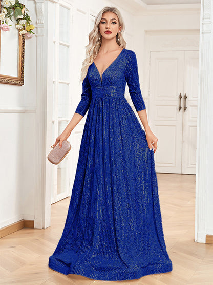 Robe de Soirée à Sequins – Col V Taille Haute
