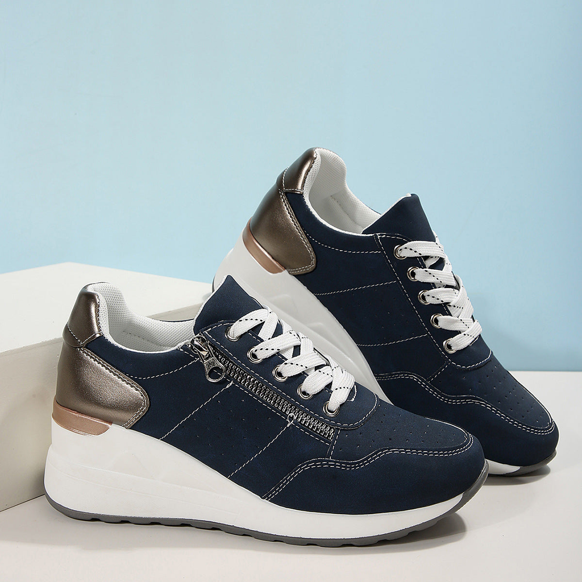 Baskets Casual à Lacets avec Zip Latéral – Confort Orthopédique