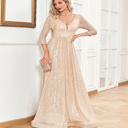 Robe de Soirée à Sequins – Col V Taille Haute