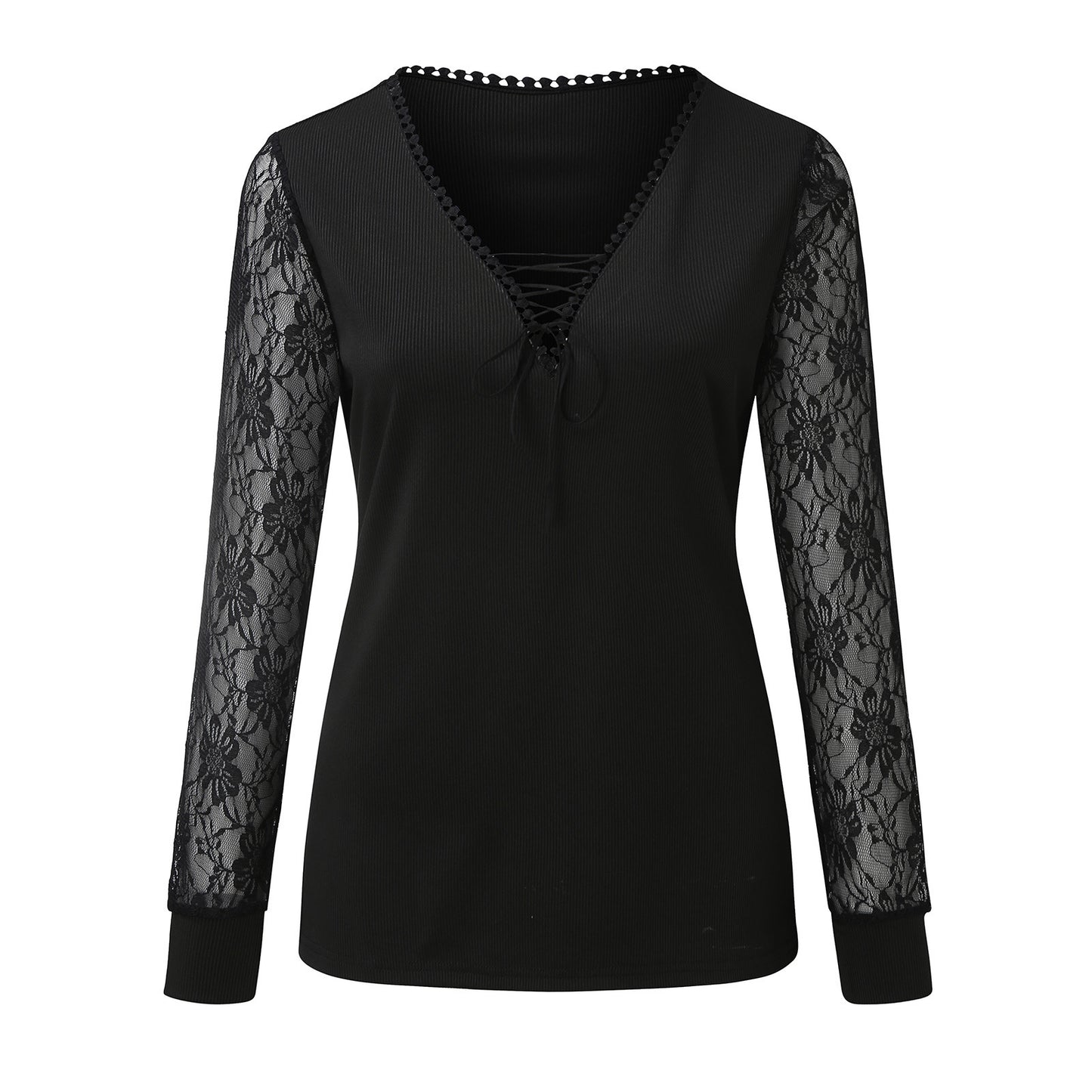 Pull Femme Col V Dentelle Chic