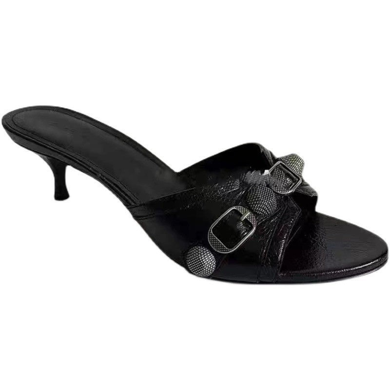 Sandales Noires Chic – Talon Verre à Vin Design Unique