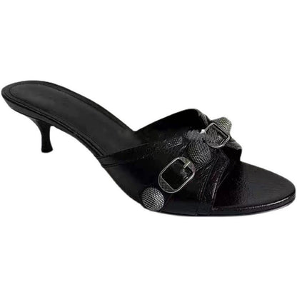 Sandales Noires Chic – Talon Verre à Vin Design Unique