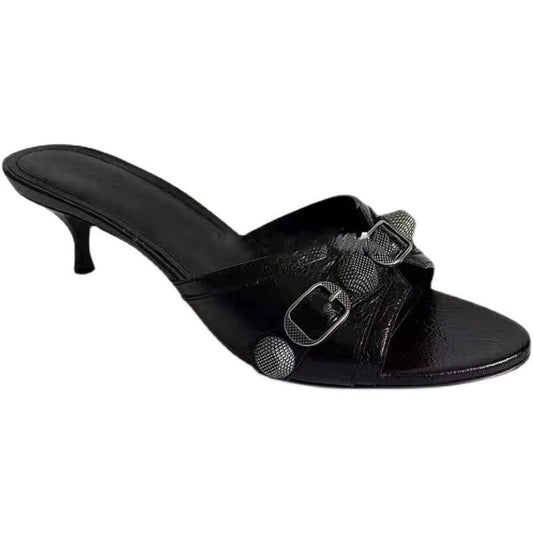 Sandales Noires Chic – Talon Verre à Vin Design Unique