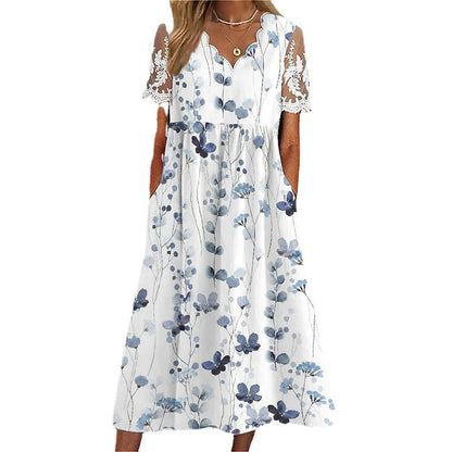 Robe Fleurie Blanche – V-neck Swing Vacances