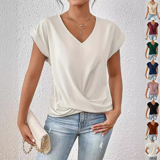 T-shirt Décontracté – Manches Courtes avec Nœud Asymétrique