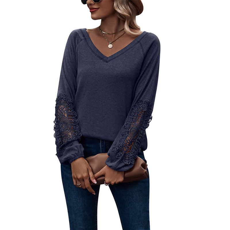 Blouse Femme Col V Dentelle Chic