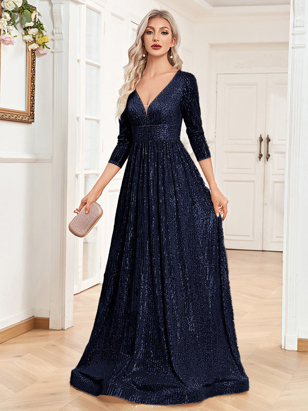 Robe de Soirée à Sequins – Col V Taille Haute