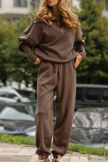 Ensemble Casual – Veste Zippée à Col Revers & Pantalon à Cordon