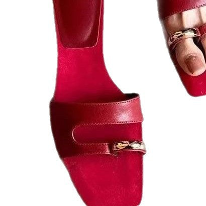 Sandales Plates Rouge Style Minimaliste avec Anneau Tendance